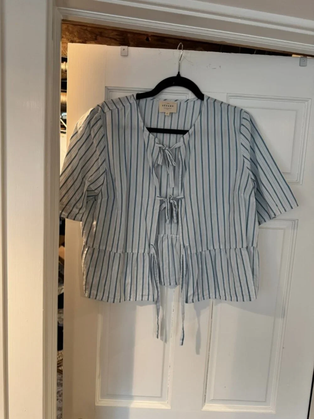Sezane Ileana Blouse Shirt Top Blue Stripes Size 42 10 Medium - Picture 4 of 4